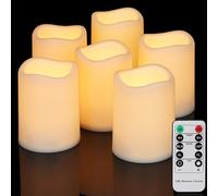 FREEPOWER 6pcs Waterproof LED Candles Outdoor with Timer Remote Control Flickering Flameless Pillar Candles Battery Operated Warm White, Diameter 7.5 x 10 cm