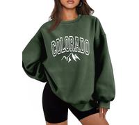 FREEPPCC Colorado Letter Print Mountain pattern Crew Neck Velvet Sweatshirt for Women (DarkGreen,S)