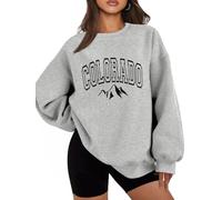 FREEPPCC Colorado Letter Print Mountain pattern Crew Neck Velvet Sweatshirt for Women (Grey,L)