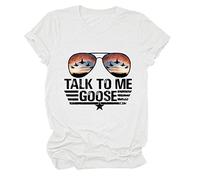 FREEPPCC Women's Talk to Me Goose Letter Print Sunglasses Pattern Short Sleeve T-Shirt White