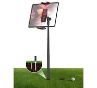 FreeSave Golf Monopod Tablet Stand with Ground Spike Stakes, Quick-Set 360° Metal Foldable Tablet Mount for Outdoor Use, Fits iPad Pro/Air/Mini, Galaxy, 6.1-15.6" Devices and Thick Cases [Up to 1.18"]