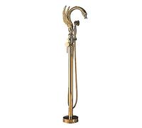 Freesding Bathtub Faucet with Handheld Shower and 360° Swivel Spout, Floor Mount Swan Shape Tub Filler Faucet Single Handle Brass Tub Faucet Set with Shower Diverter,gold