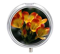 Freesia Beautiful Plant Flower Pill Box, 3 Compartment Small Pill Case Waterproof Travel Pill Organizer for Pocket Or Purse Portable Mini Medicine Tablet Vitamin Holder Pill Case