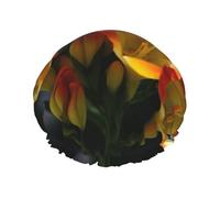 Freesia Beautiful Plant Flower Shower Cap for Women Double Layers Thick Hair Caps Reusable Waterproof Bath Caps with Elastic Band Hair Hat Washable Shower Hat for Men Women Spa Salon
