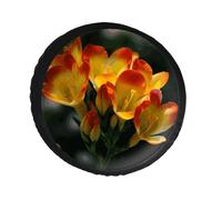 Freesia Beautiful Plant Flower Spare Tire Cover PVC Leather Spare Wheel Cover Dustproof Waterproof Jeep Tire Cover for 30inch Camper, RV Trailer, Truck, SUV Fit Diameter 28-34 Inch