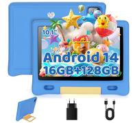 Freeski 10 Inch Kids Tablet,Android 14, Octa Core Processor, 16GB RAM, 128GB ROM, 1TB TF, 5000mAh Battery, WiFi6, Bluetooth, Type-C,parental controls, Blue