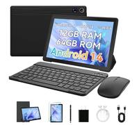 Freeski Tablets 10 inch Tablet Android 14,Octa-Core Processor,12GB RAM 64GB ROM 1TB Expand,5G WiFi 6,1280 x 800 HD/Dual 5MP+8MP Camere,Android Tablet with Keyboard+ Mouse + Case (Black, L)