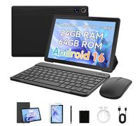 Freeski Tablets 10 inch Tablet Android 16,Penta-Core Processor,24GB RAM 64GB ROM 1TB Expand,5G WiFi 6,1280 x 800 HD/Dual 5MP+8MP Camera,Android Tablet with Keyboard+ Mouse + Case Black