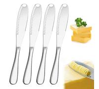 FreeSkill Butter Knife - 3 in 1 Stainless Steel Spreader Serrated Edge Shredding Slots Easy to Hold for Bread Butter Cheese Jam Slicer