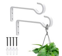 FreesKill Hanging Basket Bracket - 2 Pack Heavy Duty Hanging Basket Hooks Outdoor with Screws, Iron Black Wall Brackets for Hanging Baskets Plants Lantern Bird Feeder