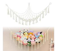 FreeSkill Teddy Hammock - Boho Corner Toy Storage Net for Stuffed Animals, Large Hanging Organizer for Kids’ Bedroom & Playroom, Macrame Cuddly Toy Storage Solution to Declutter & Decorate, Beige