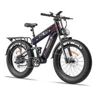 FREESKY Alaska 2025 Dual Battery Electric Bike for Adults 48V 41Ah 160 Miles Extra Long Range E-bike, Electric Mountain Bike, 26" Fat Tire Full Suspension E Bike with Rear Rack Kits(Black