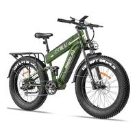 FREESKY Alaska 2025 Dual Battery Electric Bike for Adults 48V 41Ah 160 Miles Extra Long Range E-bike, Electric Mountain Bike, 26" Fat Tire Full Suspension E Bike with Rear Rack Kits（Green