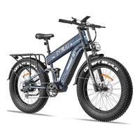 FREESKY Alaska 2025 Dual Battery Electric Bike for Adults 48V 41Ah 160 Miles Extra Long Range E-bike, Electric Mountain Bike, 26" Fat Tire Full Suspension E Bike with Rear Rack Kits（Bluegray
