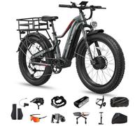 FREESKY Dual Motor Ebike for Adults : 200NM Electric Bike, 48V 25Ah Battery,105-Mile Long Range E Bike,26" Fat Tire Full-Suspension All-Terrain E Mountain Bicycle - Off-Road &Commuting(Ultimate Kits)