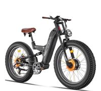 FREESKY Dual Motor Electric Bike for Adults, 48V 30Ah Battery 190KM Long Range AWD Mountain E-Bike, 26" Fat Tire Full Suspension Off-road Electric Bicycle with Dual Hydraulic Disc Brake