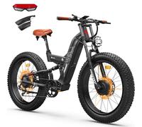 FREESKY Dual Motor Electric Bike for Adults, 48V 30Ah Battery 190KM Long Range AWD Mountain E-Bike, 26" Fat Tire Full Suspension Off-road Electric Bicycle with Hydraulic Disc Brakes Black