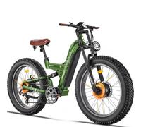 FREESKY WARRIOR PRO Electric Bike for Adults, Electric Mountain Bike Ful Suspension, 26inch Fat Tire Dual Motor Ebike, Mountain Ebike Green