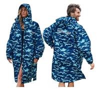 FREESPIRIT Aquarobe Pro with Hood, Deep-Pile Fleece Lining & 2 Zipped Pockets, Waterproof, Breathable, Long-length & Oversized Drying Robe (UK, Alpha, L, XL, Regular, Regular, Camo Blue)