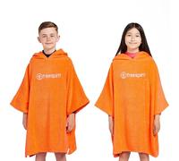 FREESPIRIT Kids' Cotton Aquarobe, Unisex Hooded Drying Robe, 430gsm Soft Towel Fabric, Long Length for Swimming and Beach Activities (UK, Age, 6 Years, 7 Years, Regular, Orange)