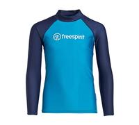 FREESPIRIT Kids' Long Sleeve Rash Vest, UPF 40+ Sun Protection, Quick-Drying Stretch Fabric, Slim Fit for Watersports and Beach, Flatlock Seams (Blue, 13 Years)