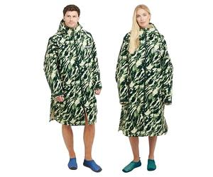 FREESPIRIT Unisex Aquarobe Pro Waterproof Jacket with Hood, Fleece Lining & 2 Zipped Pockets for Adults, Oversized Changing & Dry Robe for Men & Women (UK, Alpha, S, M, Regular, Regular, Camo Green)