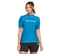 FREESPIRIT Women's Short Sleeve Rash Vest, UPF 40+ Protection, Quick-Drying Stretch Fabric, Slim Fit for Watersports, Surfing, SUP, Bodyboarding (Blue, 14)
