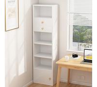 Freestanding 180cm White Wood Bookshelf with Drawers & Doors 4 Tier Storage Cabinet for Bedroom Living Room & Office Stylish Organizer for Home Decor