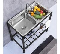 Freestanding 304 Stainless Steel Kitchen Sink with Stand & Tap, Heavy Duty Commercial Catering Utility Sink for Home Restaurant Garage Laundry Outdoor Use