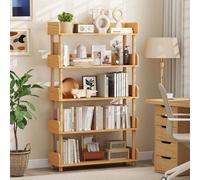 Freestanding 5-Tier Wooden Bookshelf Open Rack Bookcase With Guardrails