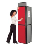 Freestanding 6 Panel Exhibition Display Folding Kit, with a Clip on Header, Double-Sided Pinboard, Dove Grey/Cherry Red with Black Plastic Frame - Ideal for Office, School, Events, Library Displays