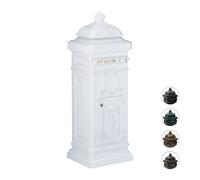 Relaxdays Freestanding Antique Mailbox, 101 x 34.5 x 31 cm, Nostalgic Post Box, Aluminium, British Design, White