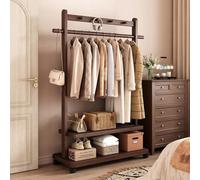 Freestanding Bamboo Clothes Rack with Wheels, Multi-functal Open Wardrobe & Hanging Bar, Adjustable Garment Rail for Bedroom, Hallway & Office, 65/85/105/120cm