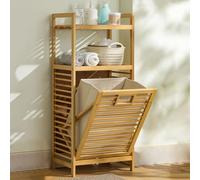 Freestanding Bamboo Laundry Hamper Cabinet - Tilt-Out Design Multi-Tier Storage Shelf for Bathrooms Laundry Rooms & Balconies 50cm/20in L x 95cm/37in H