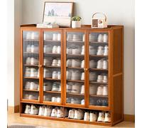 Freestanding Bamboo Shoe Cabinet with Acrylic Doors 8 Tier Shoe for Entryway & Living Room Stylish Storage Cupboard (120×32×107cm Brown)