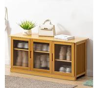 Freestanding Bamboo Shoe Rack Bench 2-Tier Entryway Storage Cabinet with Rattan Doors Stylish Hallwayfor Heels Boots & Slippers - 100x32x47cm (39x13x19inch)