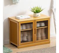 Freestanding Bamboo Shoe Rack Bench with Rattan Doors - 2-Tier Entryway Storage Cabinet for Heels Boots & Slippers - Stylish Hallway(66x32x47cm)