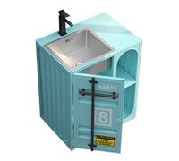 Freestanding Basin 27.5 Inch Bathroom Vanity, Freestanding Cabinet with Stainless Steel Sink, Industrial Style Metal Unit Undermount with Open Storage(Light Blue)