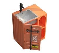 Freestanding Basin 27.5 Inch Bathroom Vanity, Freestanding Cabinet with Stainless Steel Sink, Industrial Style Metal Unit Undermount with Open Storage(Orange)