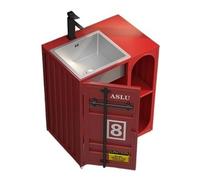 Freestanding Basin 27.5 Inch Bathroom Vanity, Freestanding Cabinet with Stainless Steel Sink, Industrial Style Metal Unit Undermount with Open Storage(Red)