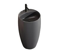 Freestanding Basin Bathroom Pedestal Basin, one-Piece Floor-Standing washbasin with Overflow, Bathroom Ceramic Sink with hot and Cold Water taps, Drain kit(Gun Grey)