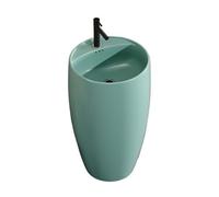 Freestanding Basin Bathroom Pedestal Basin, one-Piece Floor-Standing washbasin with Overflow, Bathroom Ceramic Sink with hot and Cold Water taps, Drain kit(Green)
