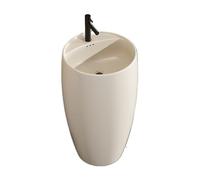 Freestanding Basin Bathroom Pedestal Basin, one-Piece Floor-Standing washbasin with Overflow, Bathroom Ceramic Sink with hot and Cold Water taps, Drain kit(Milk White)