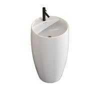 Freestanding Basin Bathroom Pedestal Basin, one-Piece Floor-Standing washbasin with Overflow, Bathroom Ceramic Sink with hot and Cold Water taps, Drain kit(White)