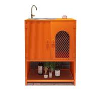 Freestanding Basin Bathroom Vanity Unit with Stainless Steel Sink, Industrial Style Storage Cabinet with Doors and Open Shelves, Commercial Metal undermount with Faucet and Drain(Orange)