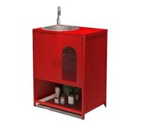 Freestanding Basin Bathroom Vanity Unit with Stainless Steel Sink, Industrial Style Storage Cabinet with Doors and Open Shelves, Commercial Metal undermount with Faucet and Drain(Red)