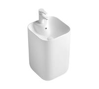 Freestanding Basin Colorful Pedestal Sink, Ceramic Basin with Overflow, One Piece Floor Standing Bathroom Combination(White)
