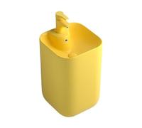 Freestanding Basin Colorful Pedestal Sink, Ceramic Basin with Overflow, One Piece Floor Standing Bathroom Combination(Yellow)