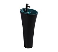 Freestanding Basin One Piece Pedestal Basin with Overflow, Floor Standing Bathroom Vanity with Faucet and Drain kit, Modern Ceramic Sink Art(Green)