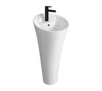 Freestanding Basin One Piece Pedestal Basin with Overflow, Floor Standing Bathroom Vanity with Faucet and Drain kit, Modern Ceramic Sink Art(White)